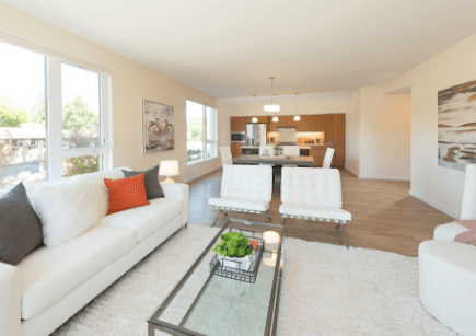 A modern living room space in a North Point Home